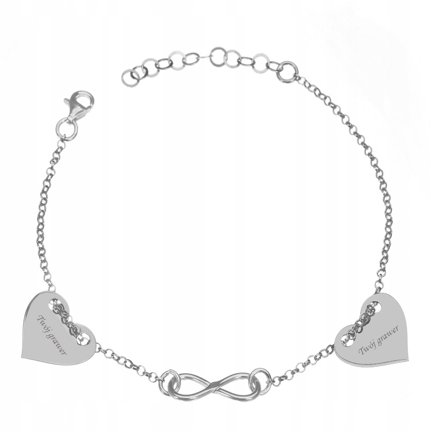 Bransoletka infiniti serce z grawerem 925