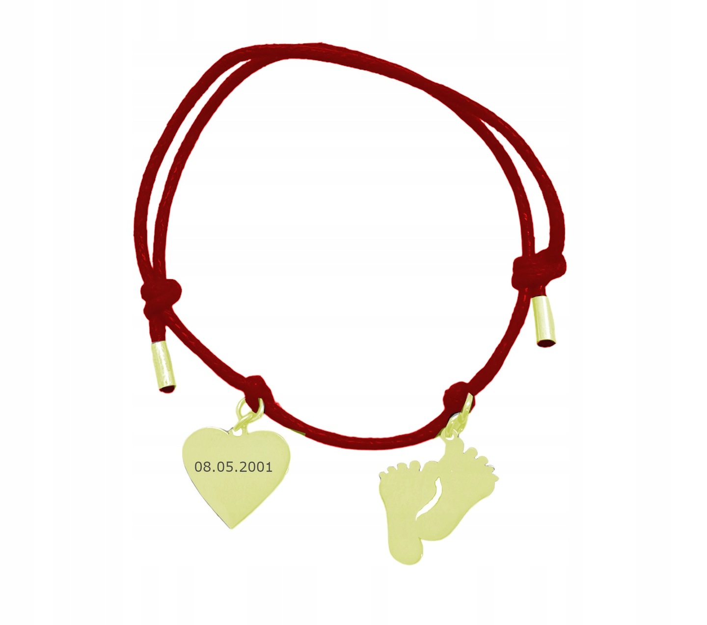 Bransoletka sznurkowa serce stópki 925 18k złoto