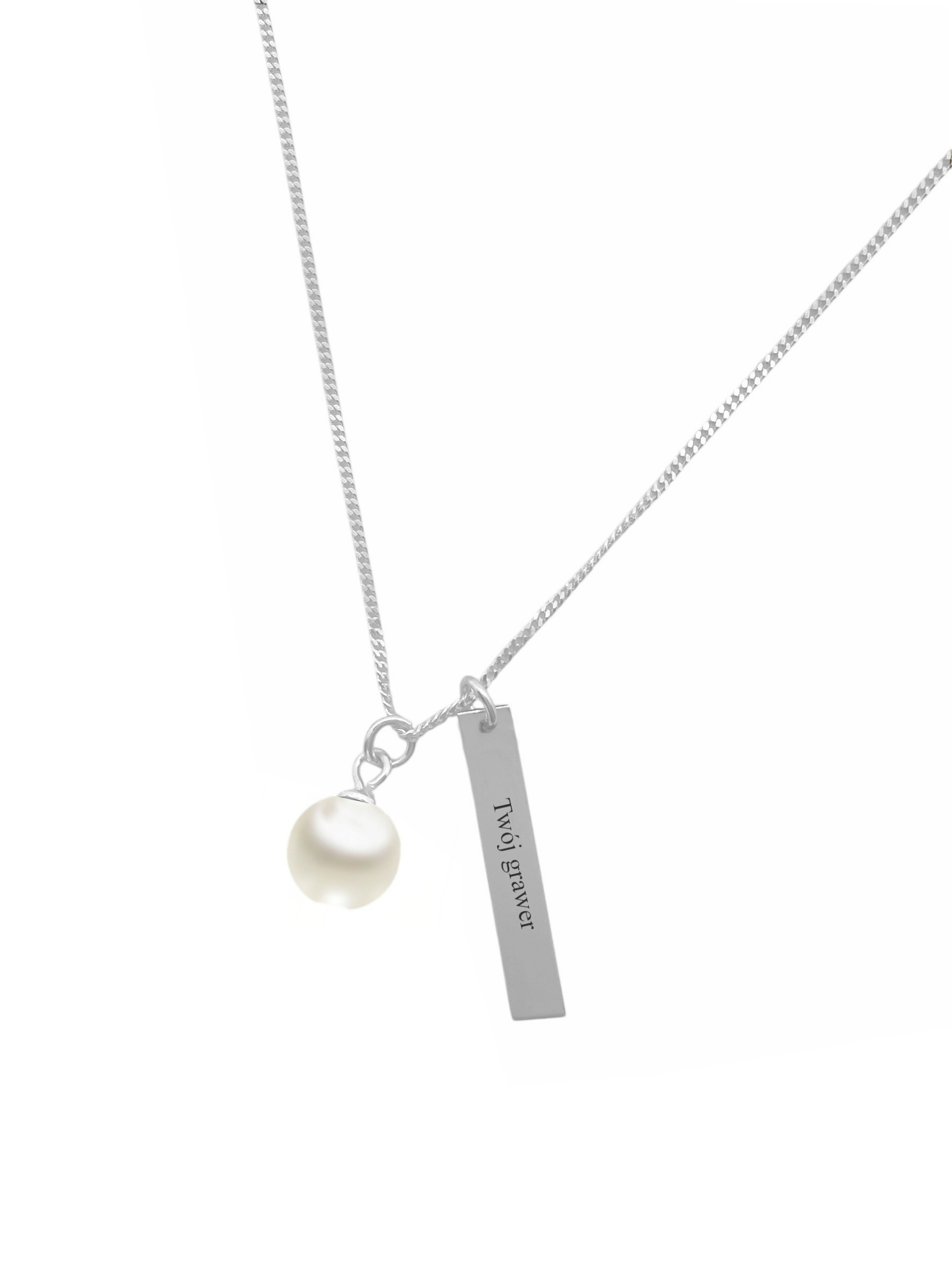 Naszyjnik prostokąt z perłą, blaszka 925