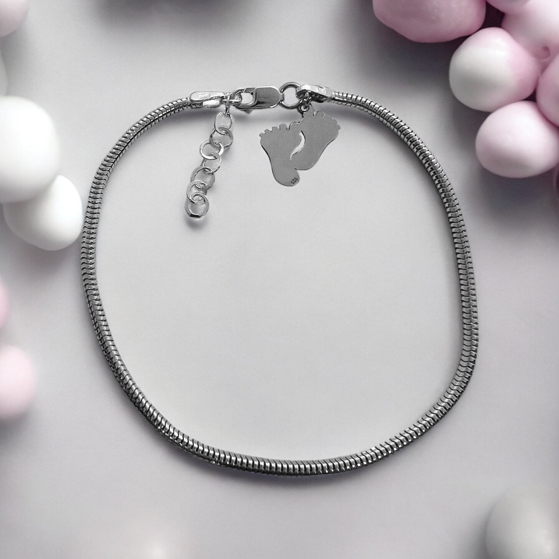 Bransoletka modułowa 2mm stópki z grawerem 925