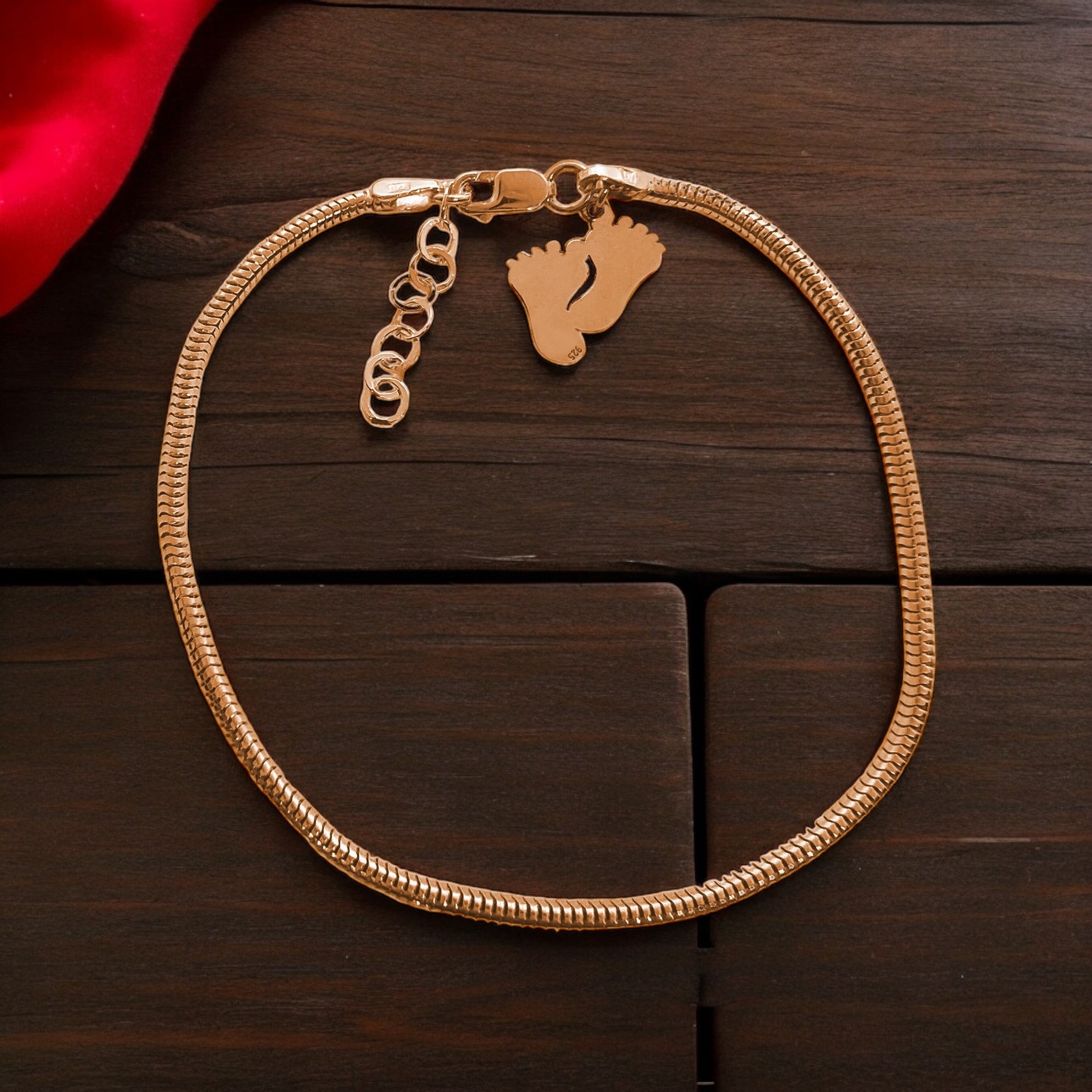 bransoletka modułowa 2mm stópki z grawerem rosegold srebro 925