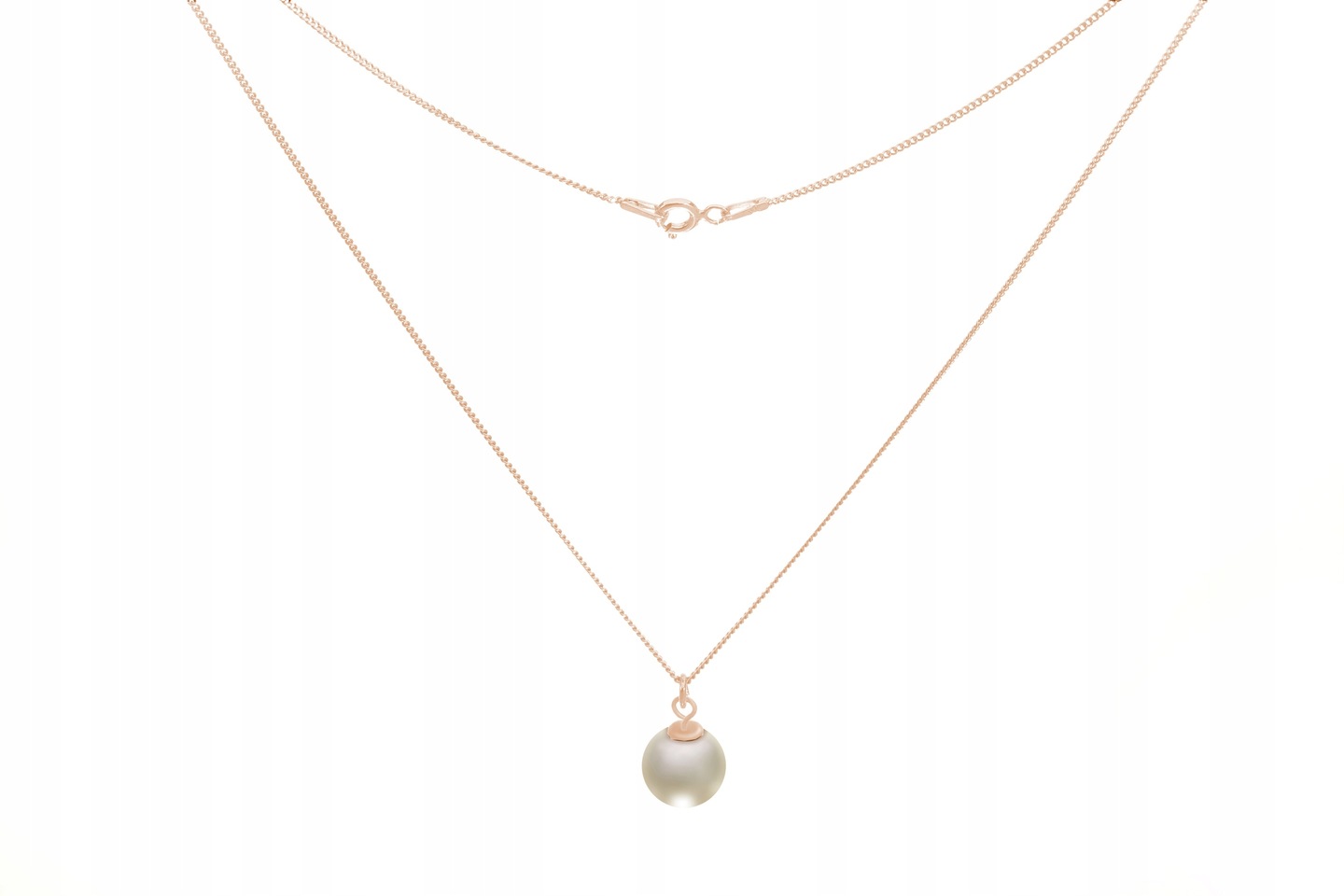 Naszyjnik z perłą białą 10mm 925 rosegold
