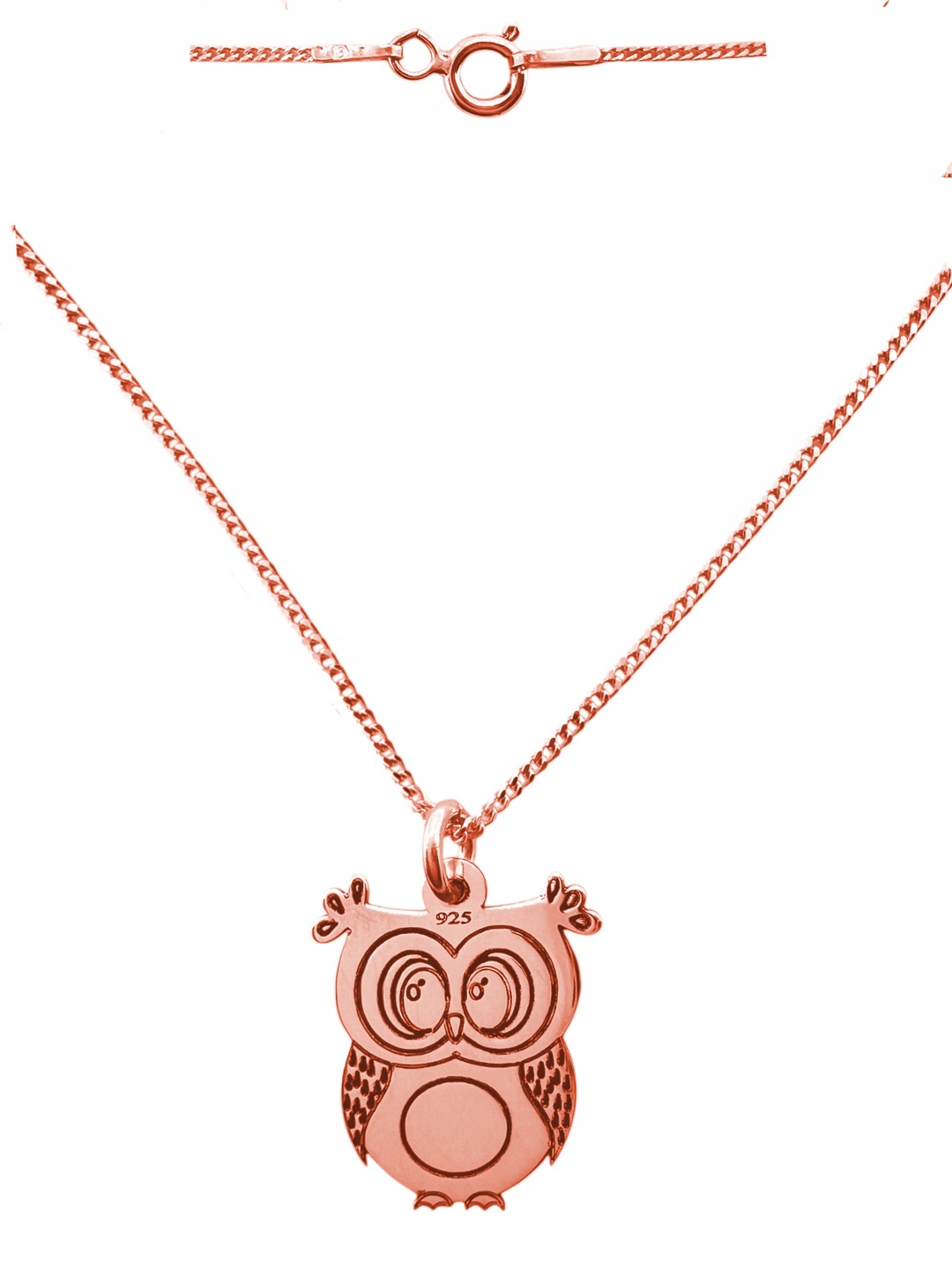 Naszyjnik sowa z grawerem srebro 925 rosegold