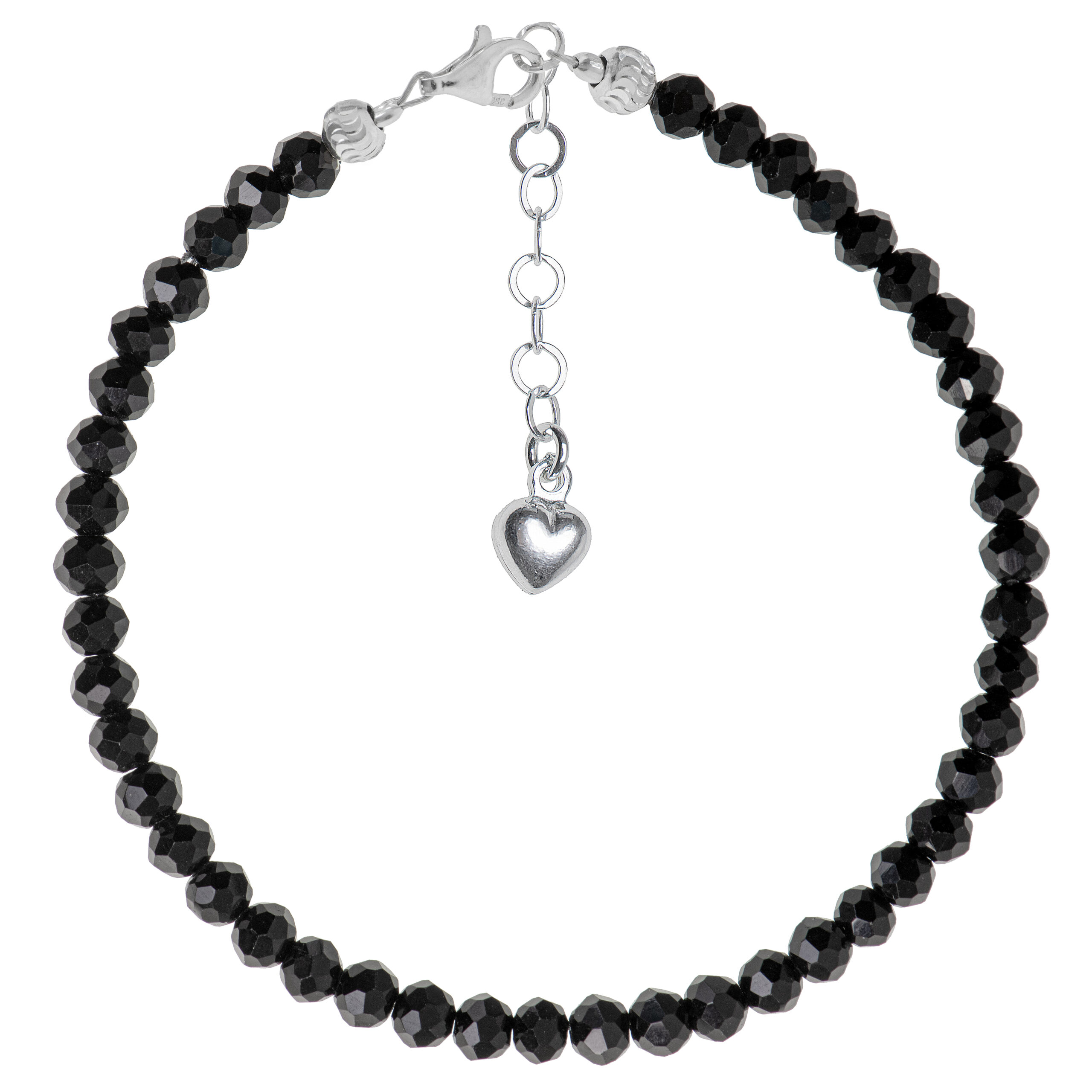 Bransoletka turmalin czarny z serduszkiem 925