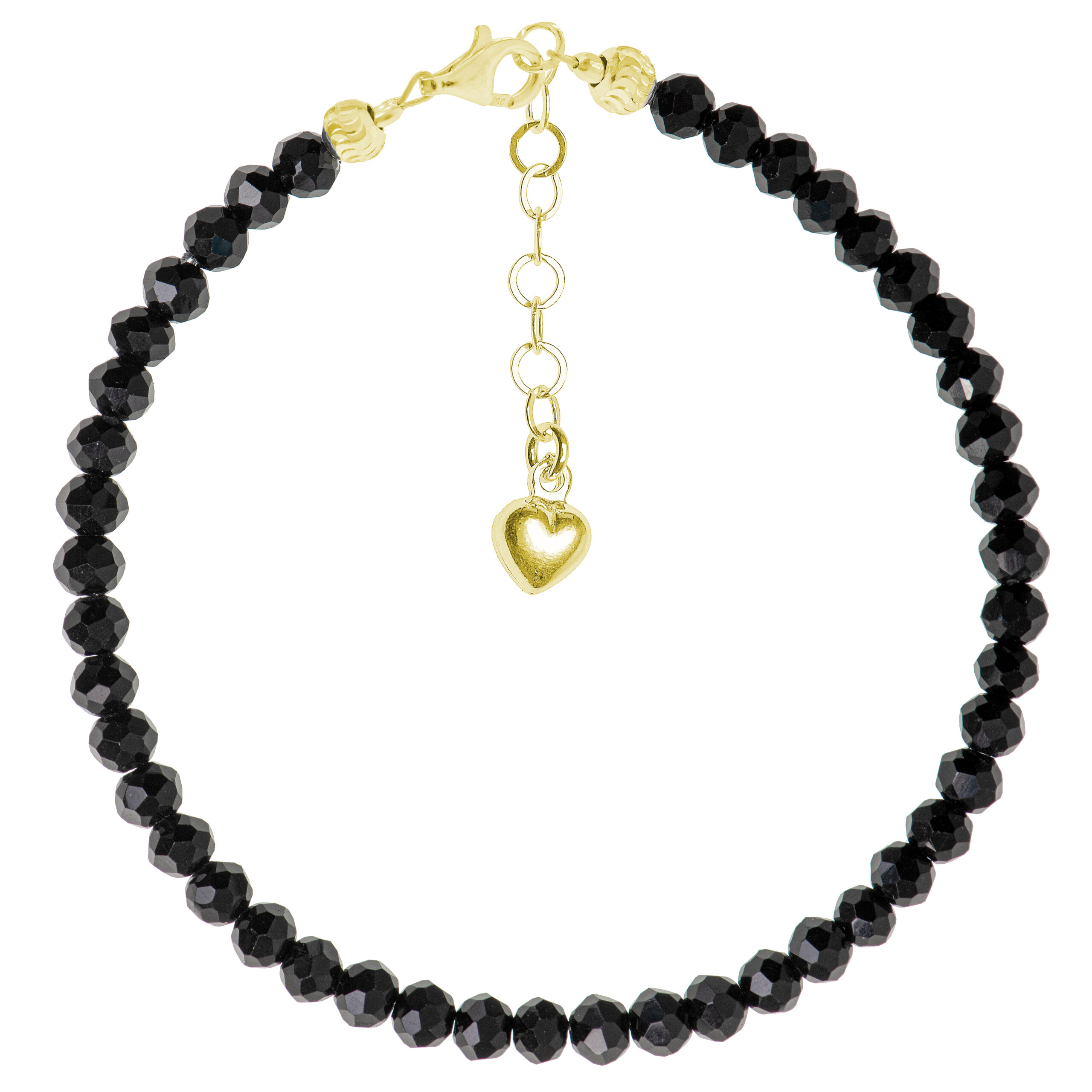 Bransoletka turmalin czarny z serduszkiem 925 pozłacana 18k złotem